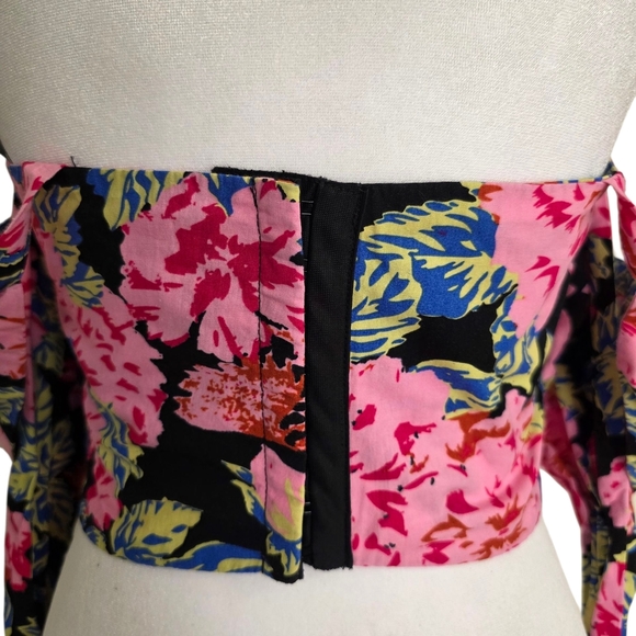 Forever 21 Floral Ruffle Sleeve Crop Top Corset Back With Tie Size XS - Picture 6 of 9